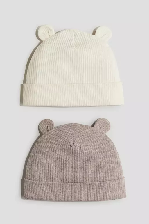 2-pack ribbed ear-detail beanies