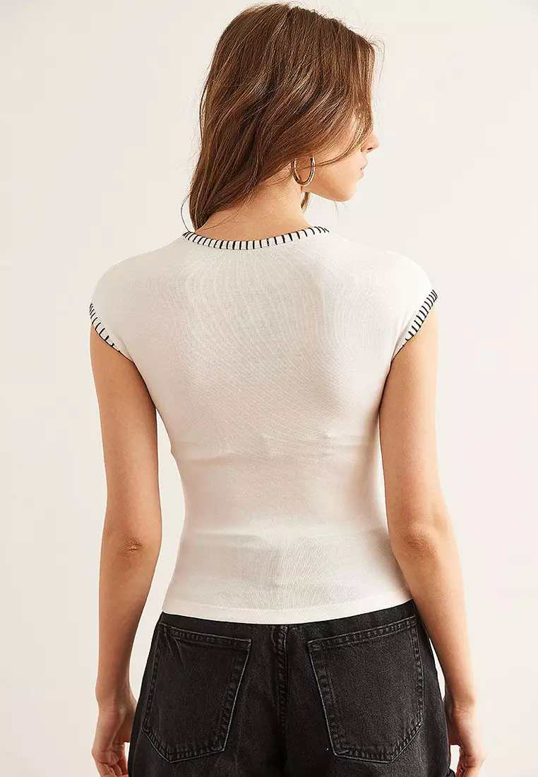 Stitch Detail Soft Touch Flexible Blouse
