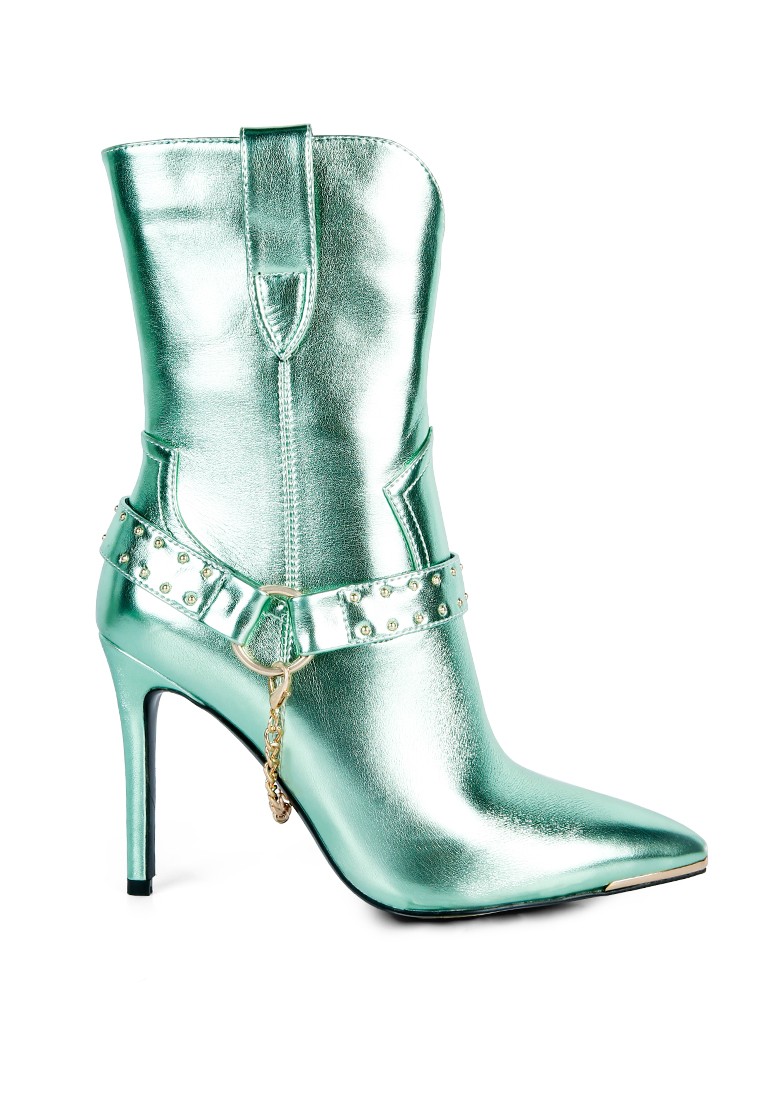 Green High Heeled Cult Ankle Boot
