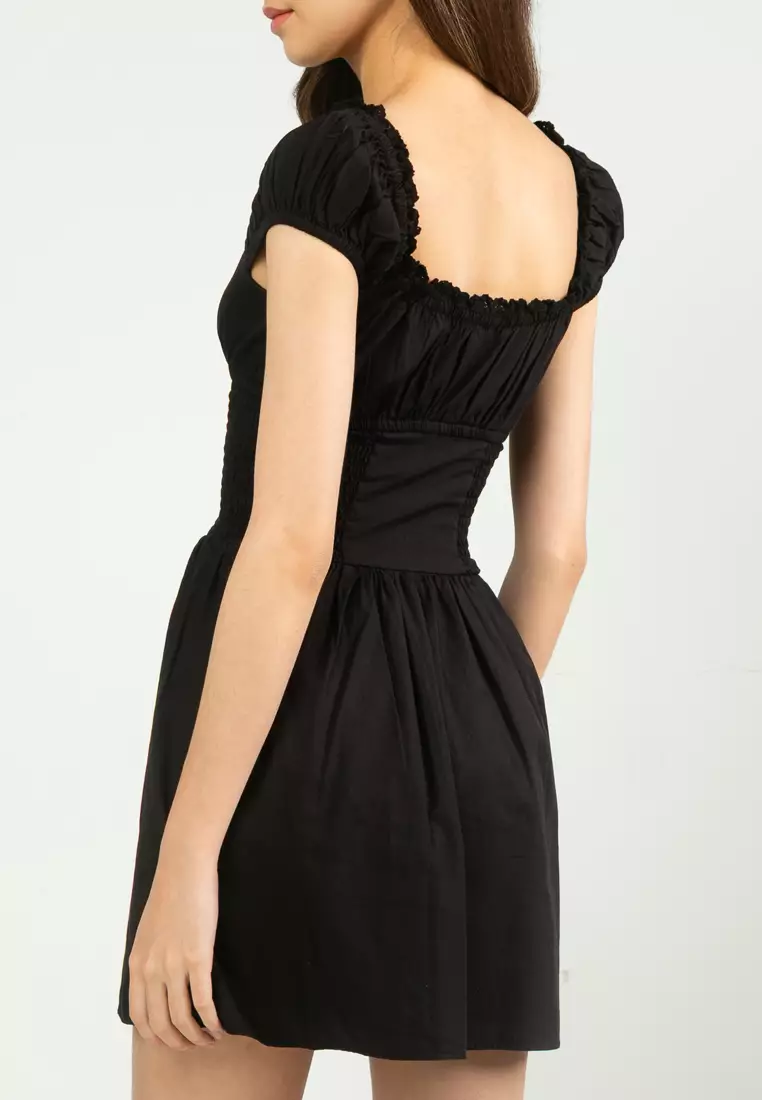 black mini dress cotton on Black Drop Waist Cotton Mini Dress with Belt main image 0