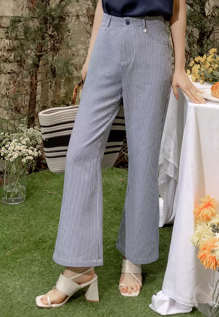 Subtle Striped Shell Button Trousers [BA7796]