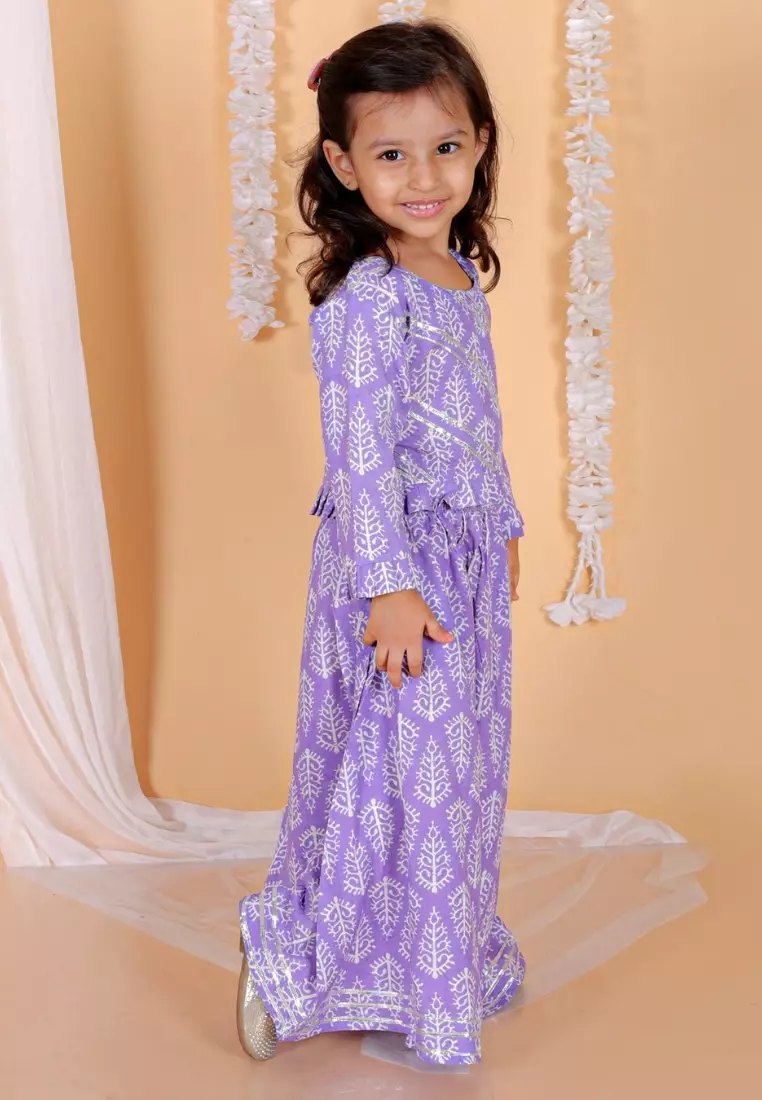 Royal Purple Floral Print Girls Lehenga Set