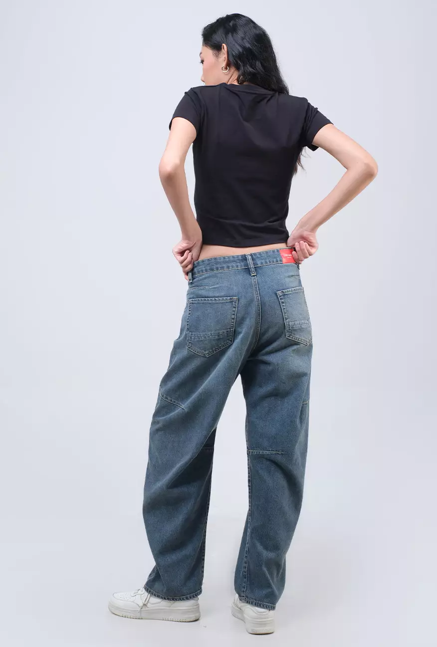 Celana Jeans Wanita Barrel Sora Medium Blue