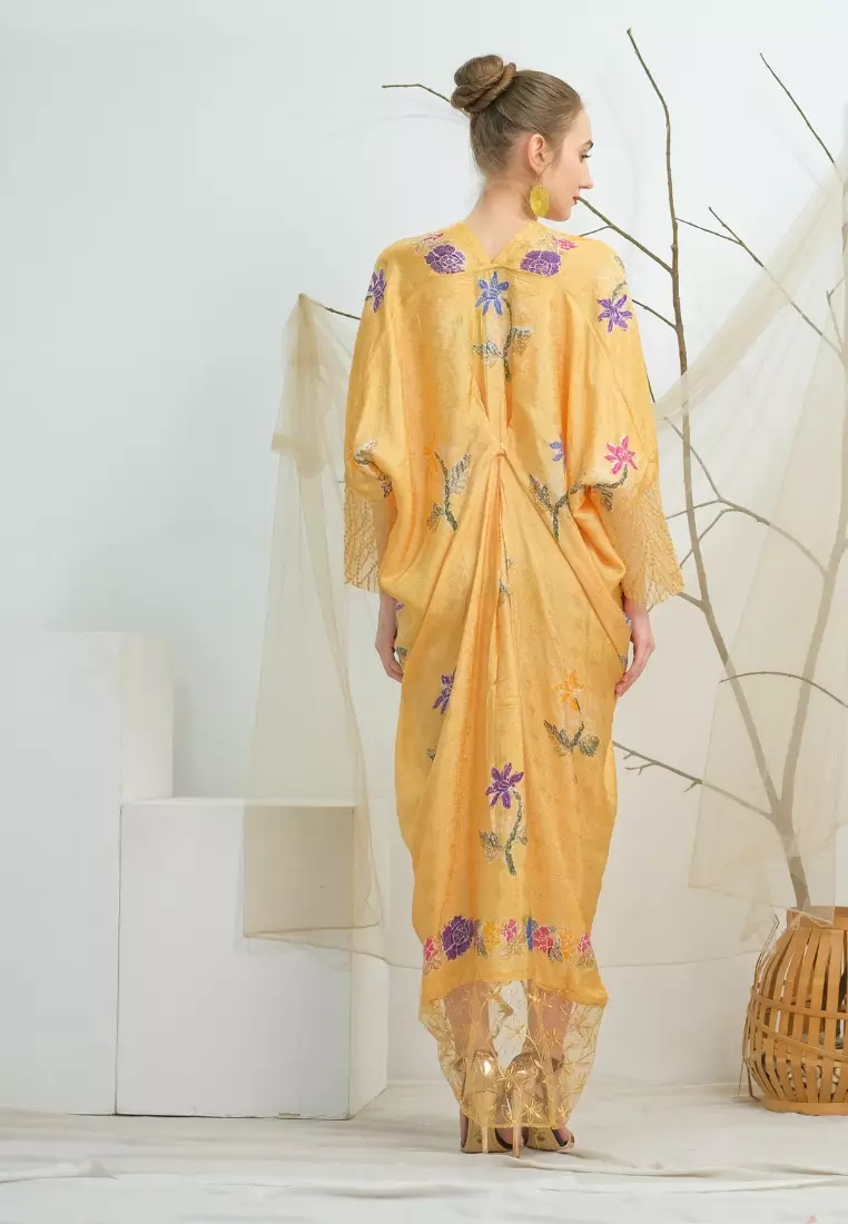 Rinjanie Batik - Kaftan Kaca Series Bunga - Kaftan Batik - Batik Kekinian - Kaftan Batik Mix Organza - Batik Cap - KORZ - SUNKISS