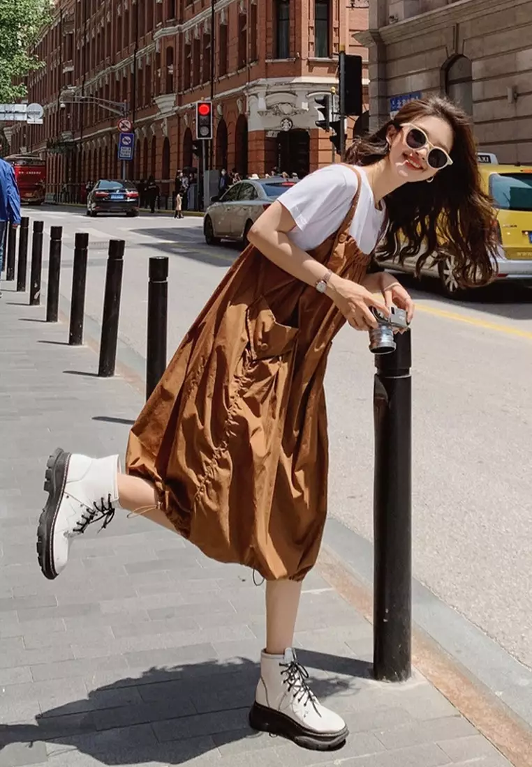 2025新款寬鬆中長款背帶裙連衣裙CA24041077BW