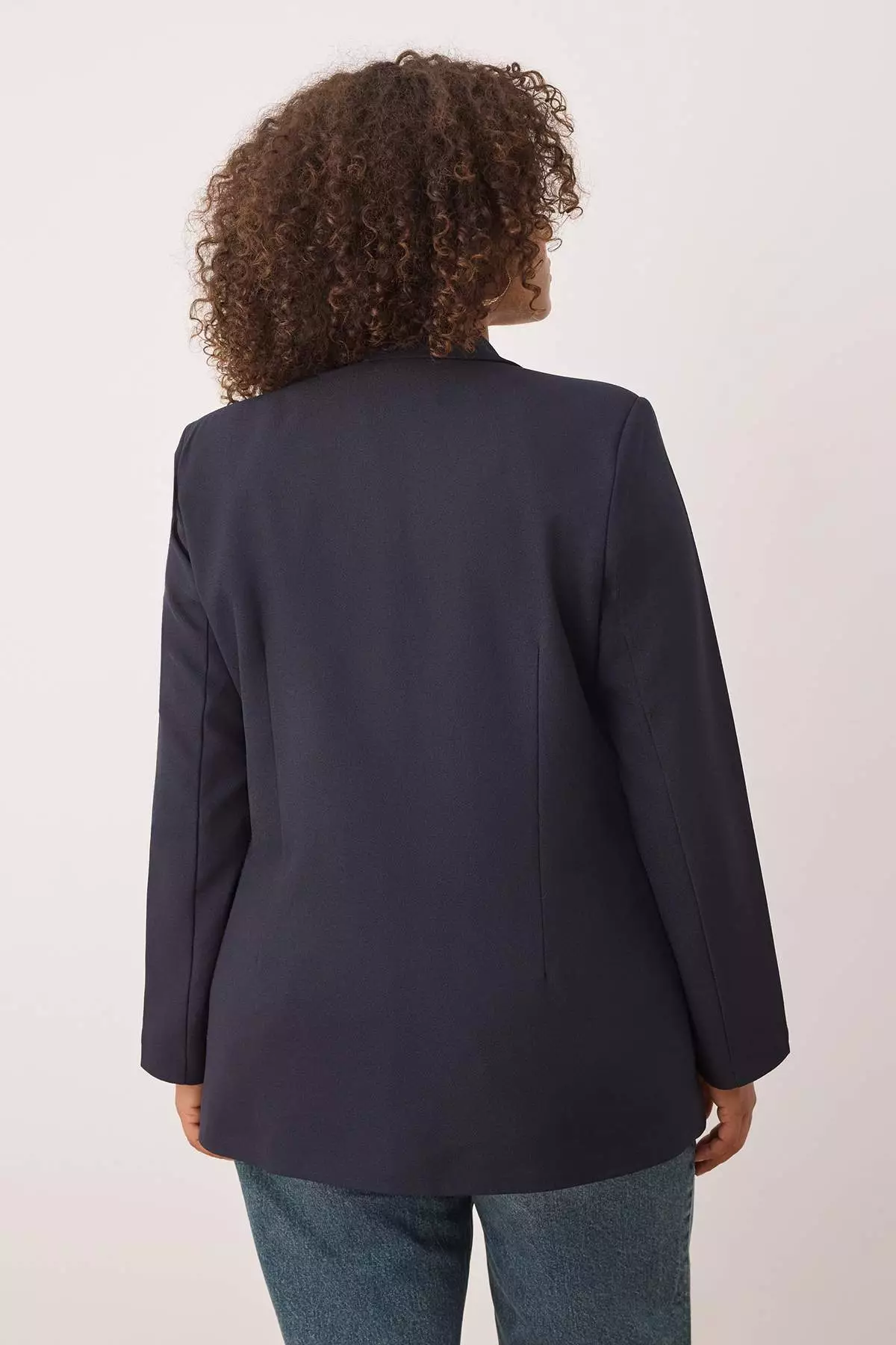 Navy Blue Lined Double Breasted Woven Blazer Jacket Tbbaw26Ag00011