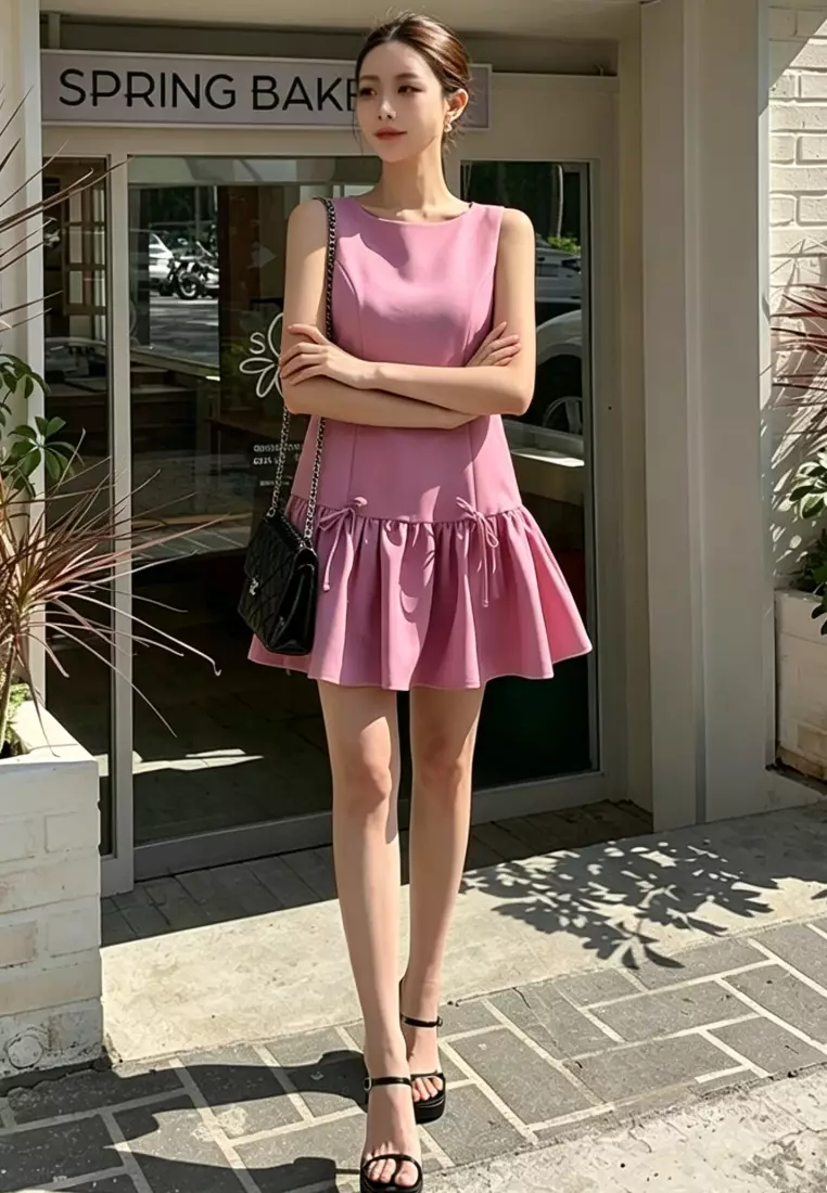Elegant Bow Tie Vintage Puffy Tank Mini Dress CA26041612PI