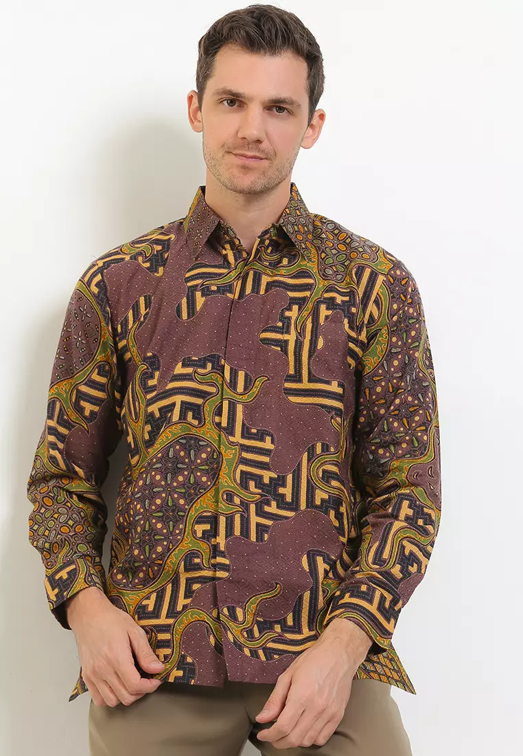 Jual Batik Kedu Kemeja Batik Motif Benji Oyot Ungu Doby Lengan Panjang Original Zalora