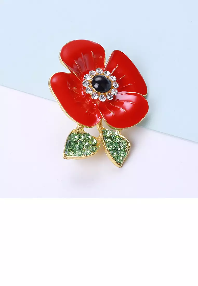 Buy Glamorousky Fashion and Elegant Plated Gold Enamel Red Flower