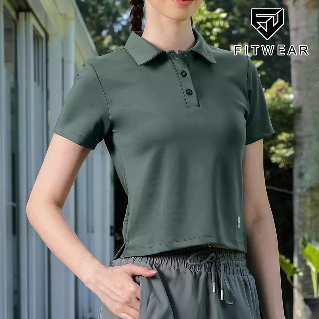 Fitwear Kaos Olahraga Padel Tennis Wanita OPHELIA SHORTSLEEVE POLO SHIRT - HUNTER GREEN