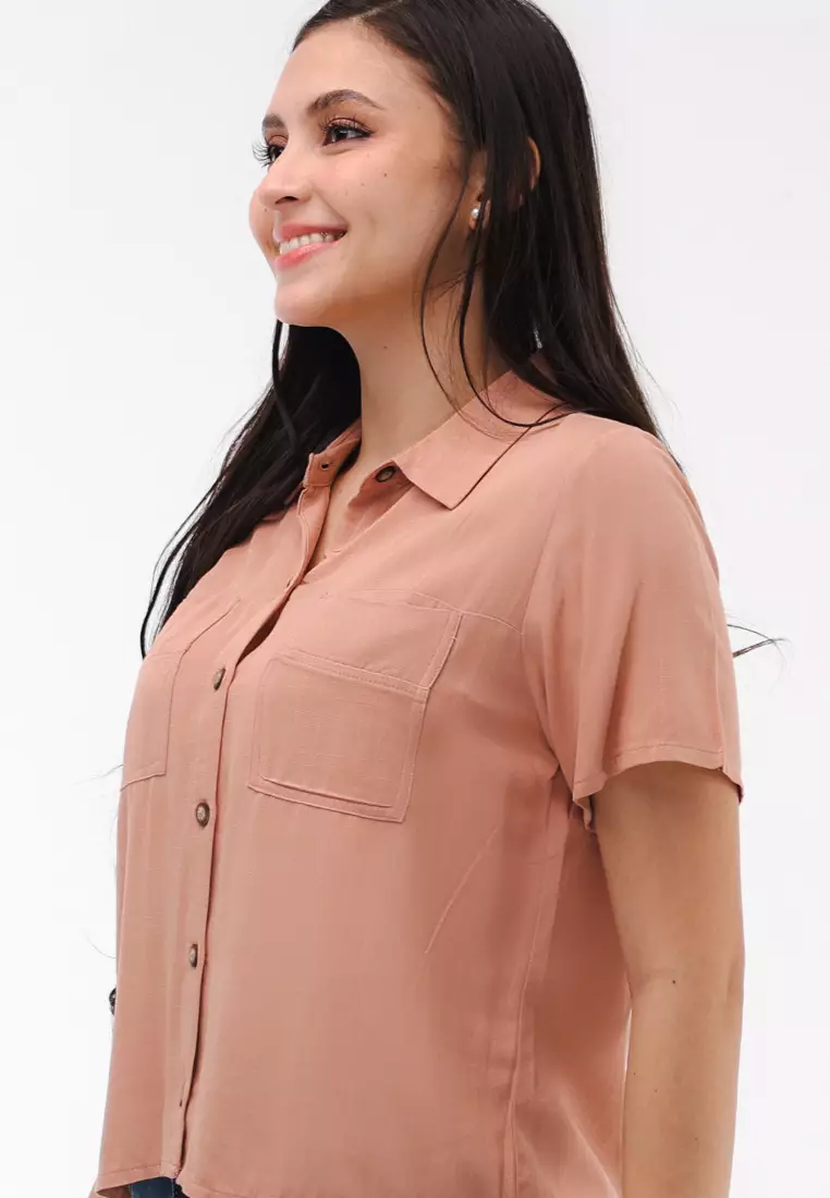 Soft Linen Woven Short Sleeves Blouse