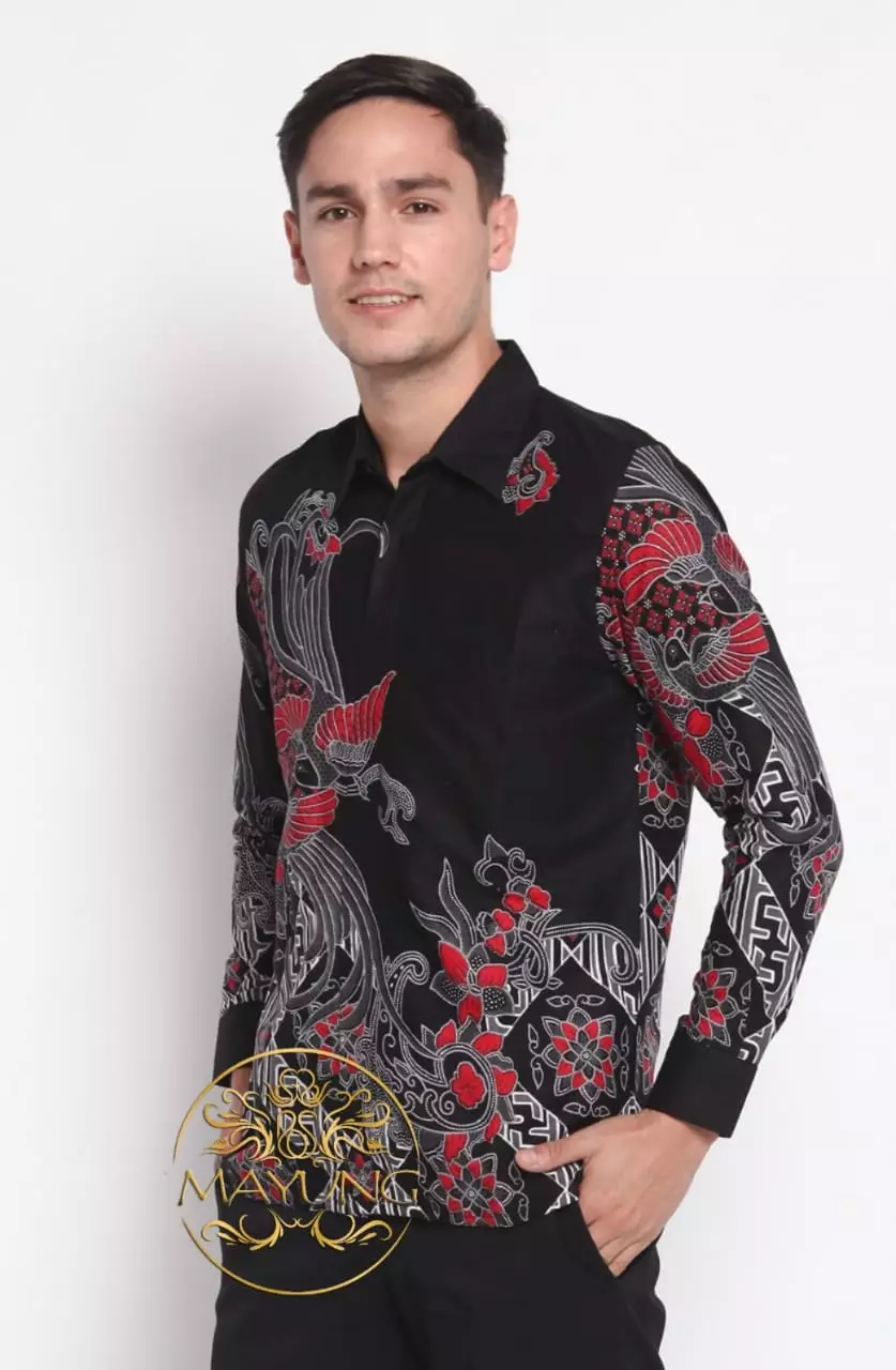 Laksamana Item Kemeja Batik Pria Premium Slimfit Modern Lengan Panjang