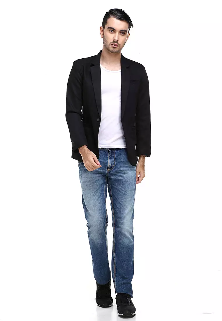 Woreq Suits Jas Blazer Pria Formal Resmi One Button Model Slimfit Material Drill ORIGINAL - Black