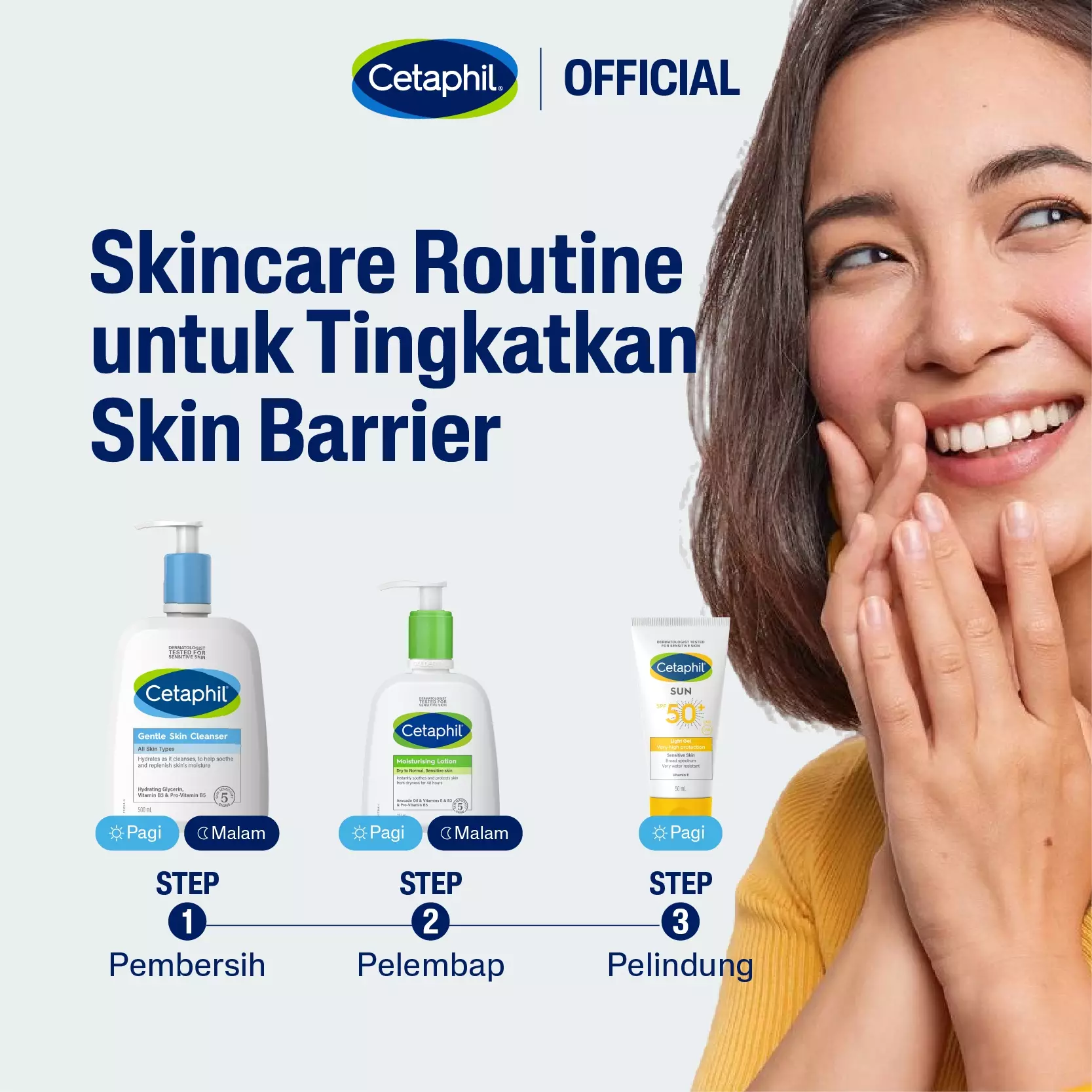 Cetaphil Hybrid Sunscreen SPF50+ Light Gel untuk kulit sensitif dengan Titanium Dioxide