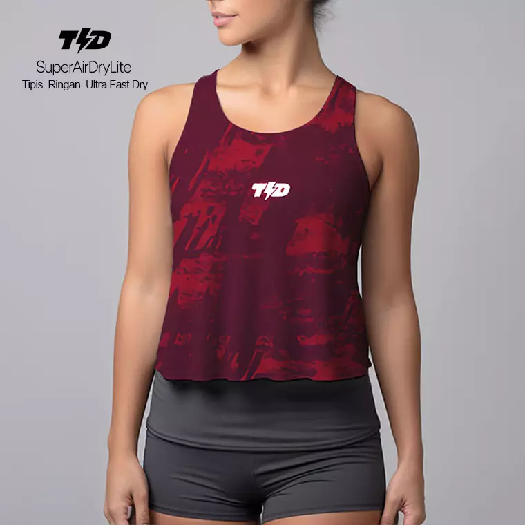 LSD62 Tanktop Crop Gym Running "chili maroon Brush abstrak" superairdrylite