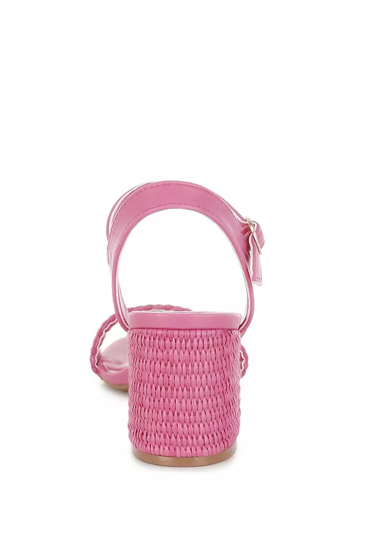 Raffia Pin Buckle Block Heels In Fuchsia