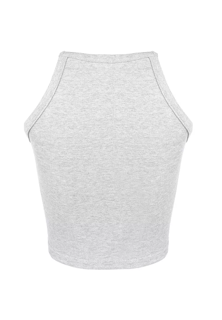 Grey Basic Halter Crop Top