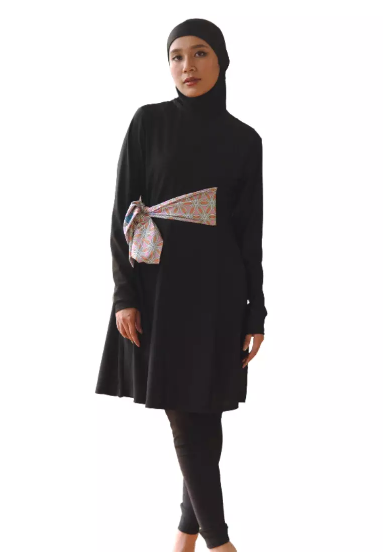 Modernly Modest Suri Belted Muslimah Swimwear Set in Black