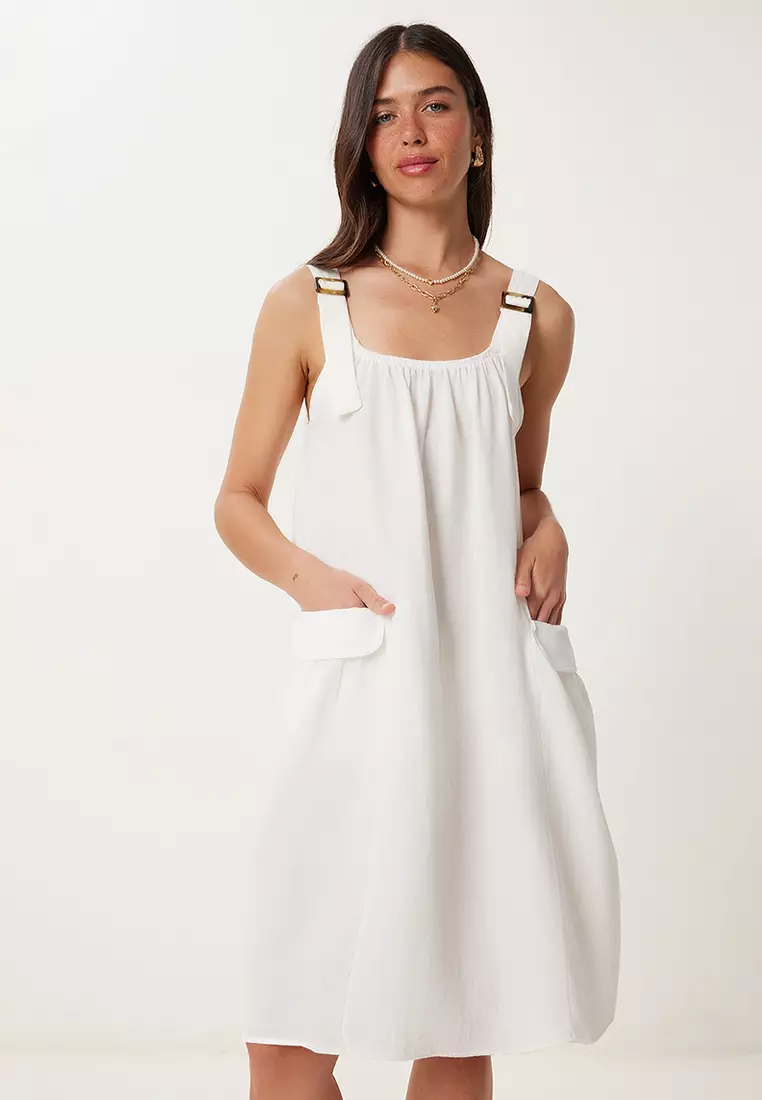 Women's Ecru Linen Blended Light See-Through Beach Dress Gx00009