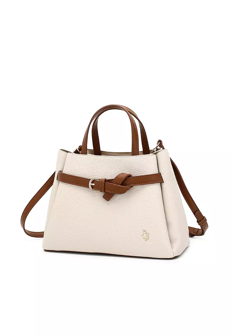 Women's Top Handle Bag / Sling Bag / Crossbody Bag / Shoulder Bag (Tas Tangan Wanita / Tas Selempang Wanita / Tas Bahu Wanita) - Krem / Cokelat