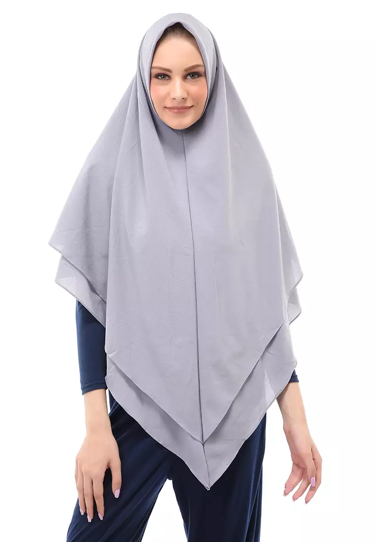 Layla Jilbab Syar'i Jumbo Motif Polos Relaxed Fit - Silver