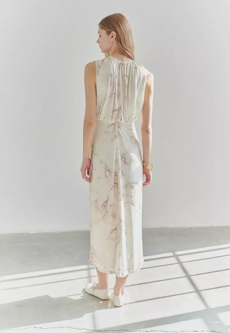 Limited Edition Printed Blouse Look Flexible Maxi Knit Dress TWOSS25EL00480