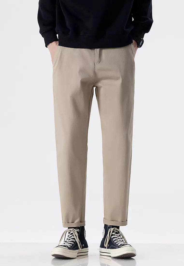 型男修身斜布褲