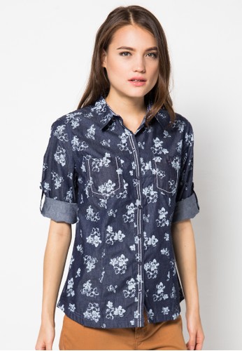 FELLY Denim Shirt with Floral Print