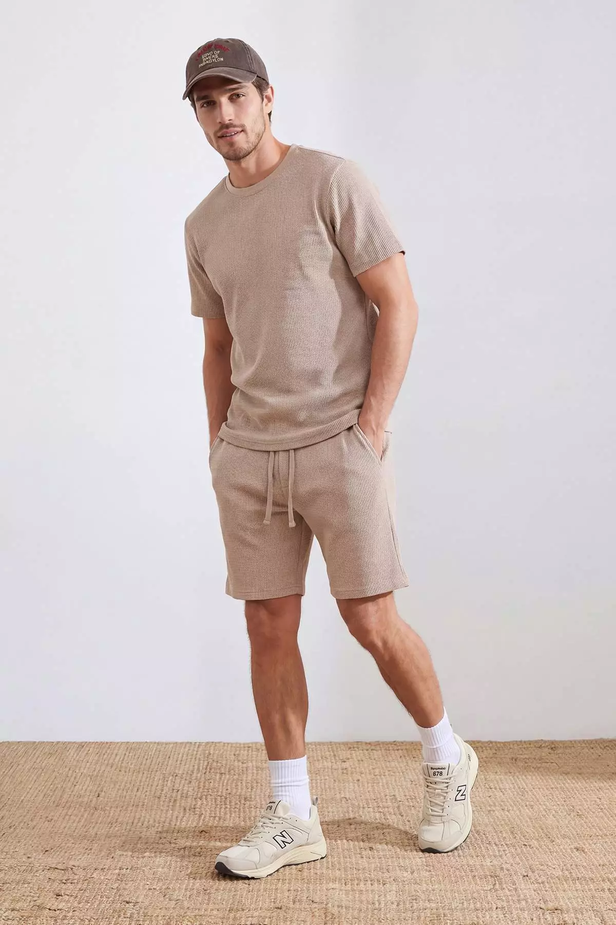 Beige Regular Cut 3-Pack Textured Tracksuit Set Tmnss26Em00002