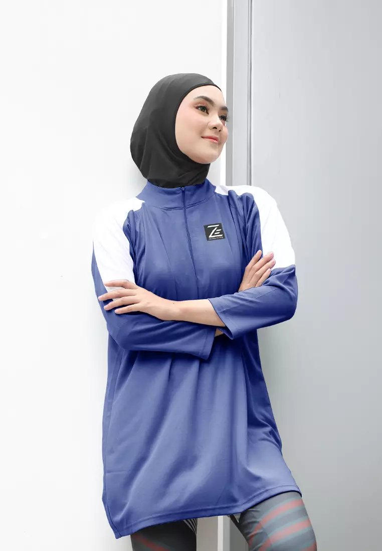 Zelena - Noa Zipper Sport Tunic | Atasan Olahraga Wanita - Santorini Blue
