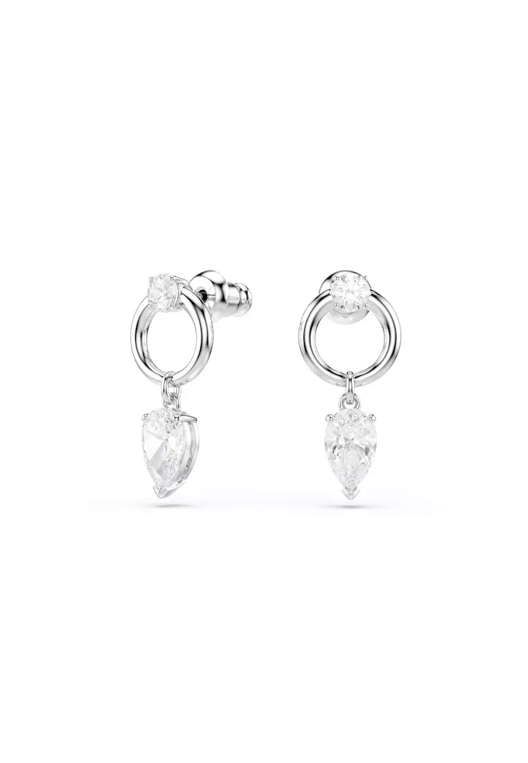 Mesmera drop earrings, Mixed cuts, White, Rhodium plated