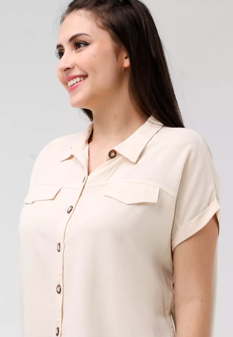Soft Linen Woven Short Sleeves Blouse