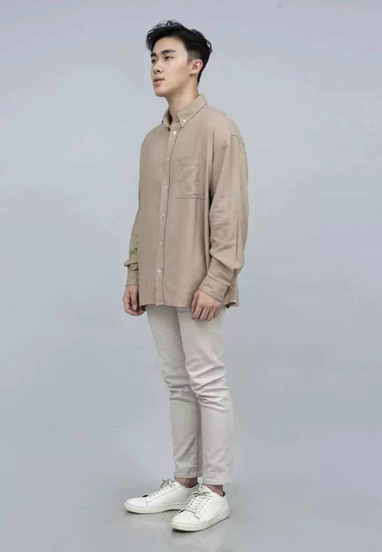 Houseofcuff Kemeja Pria Oversize/Outer Linen Look Unisex Krem