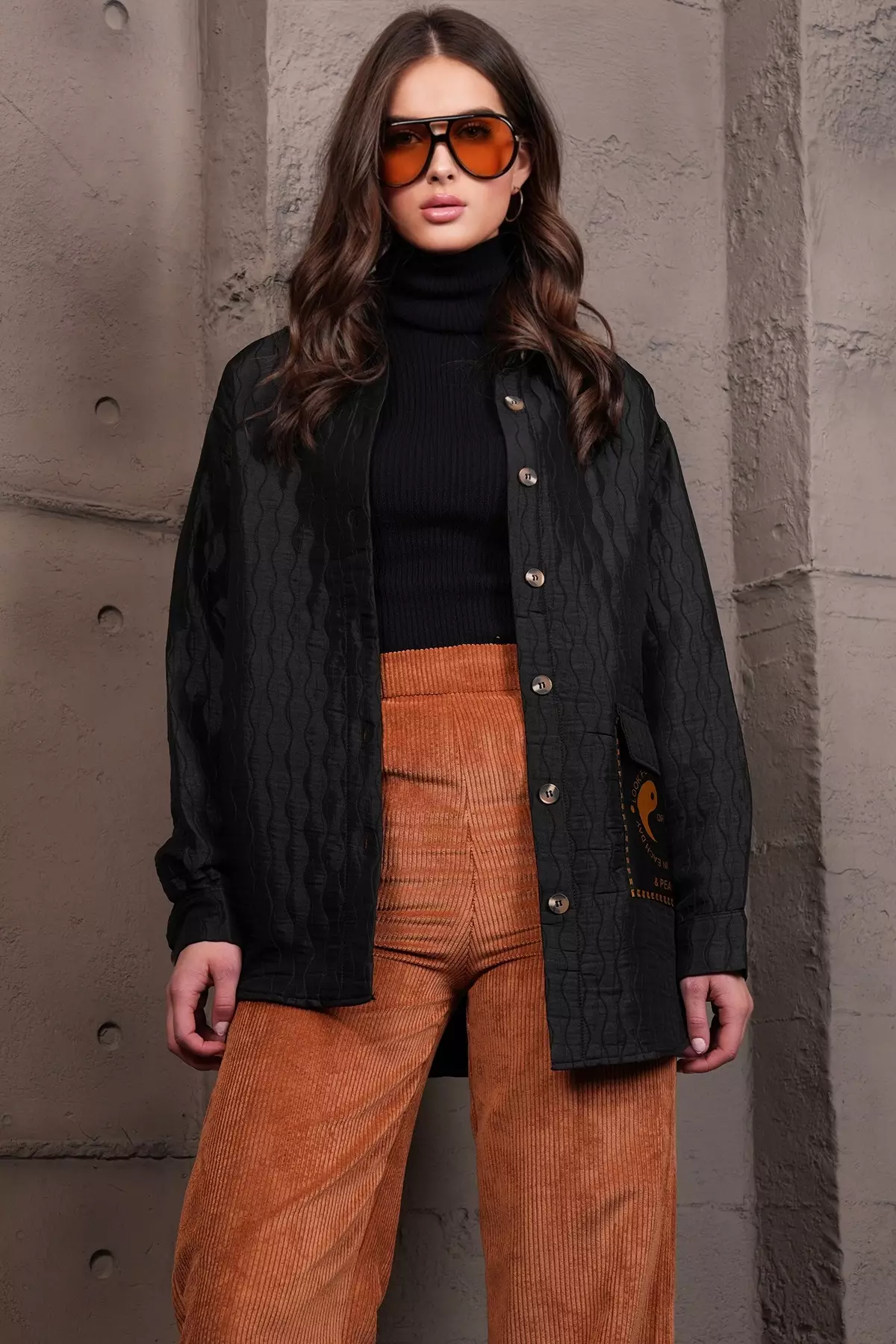 Women'S Black Pocket Detailed Quilted Shirt Jacket Alc-X14986