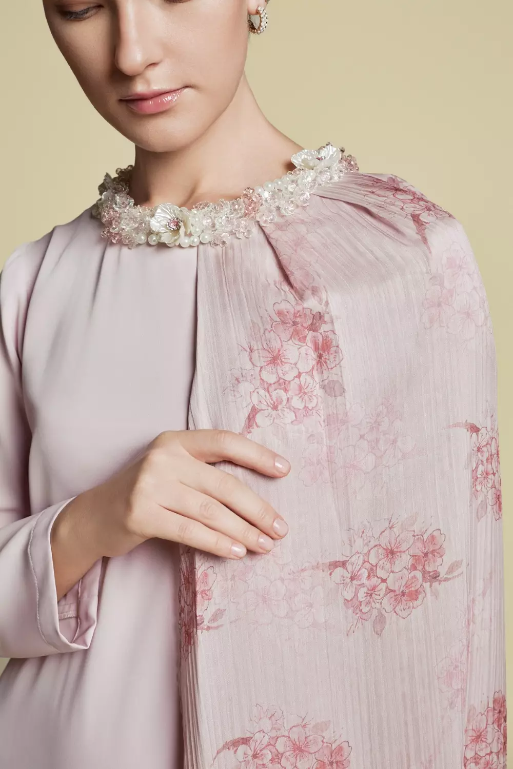 Demure Signature - Asymmetrical Side Cape Kaftan in Silk Baby Pink - Dress