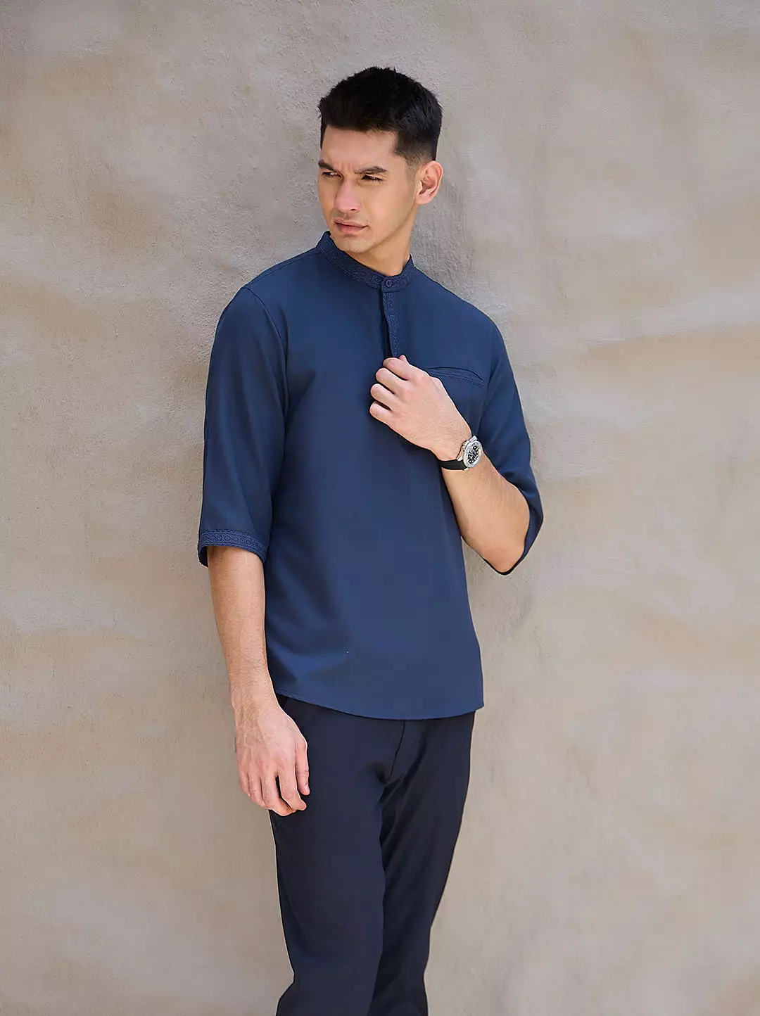 OXCON Kemeja koko Tangan 3/4 Bordir Hasbi Navy