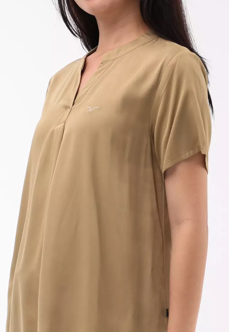 Plain Single Bold Twill Short Sleeve Blouse