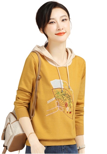 A-IN GIRLS yellow Fashion Embroidered Hooded Sweater 92140AAA5BD0BDGS_1