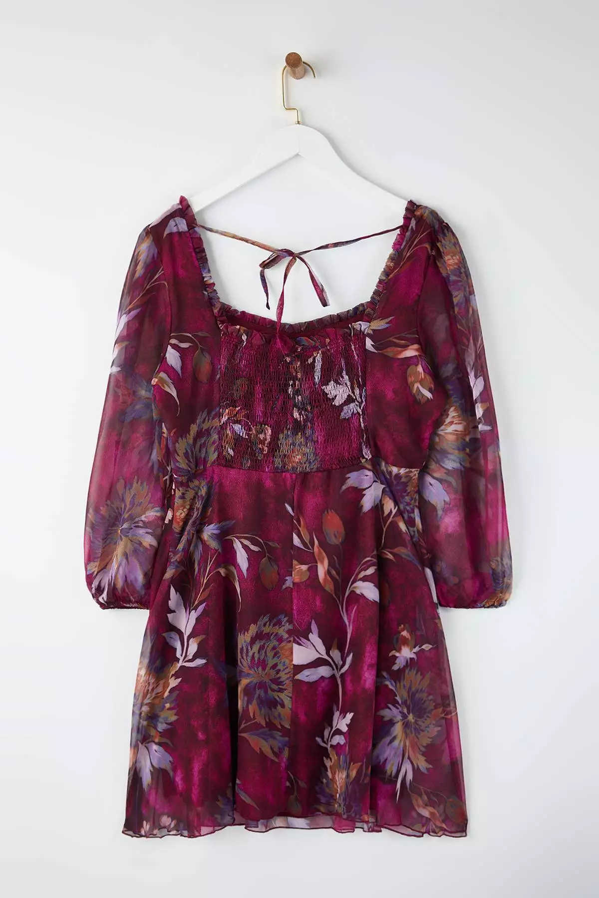 Burgundy-Multicolor Chiffon Mini Woven Plus Size Dress Tbbaw26Ah00004