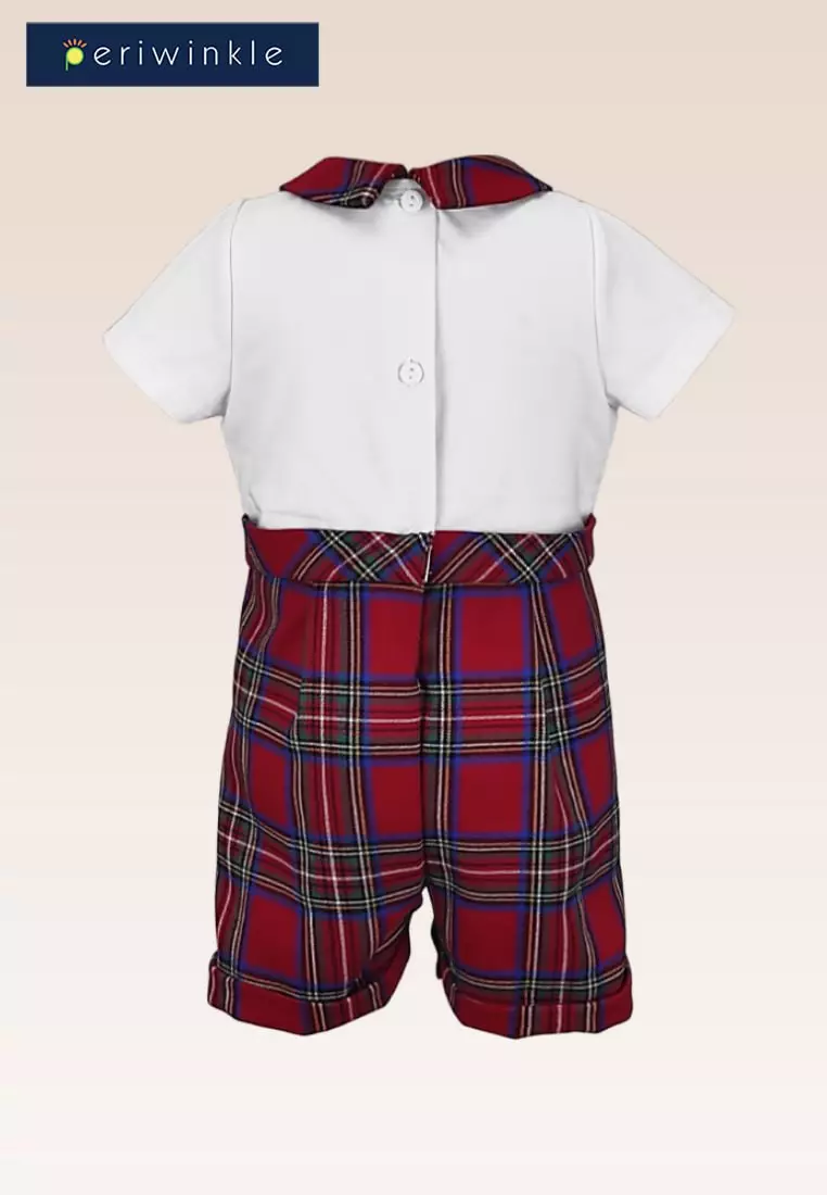 Dennis Baby Boys Romper Checkered fabric with collar and faux button front