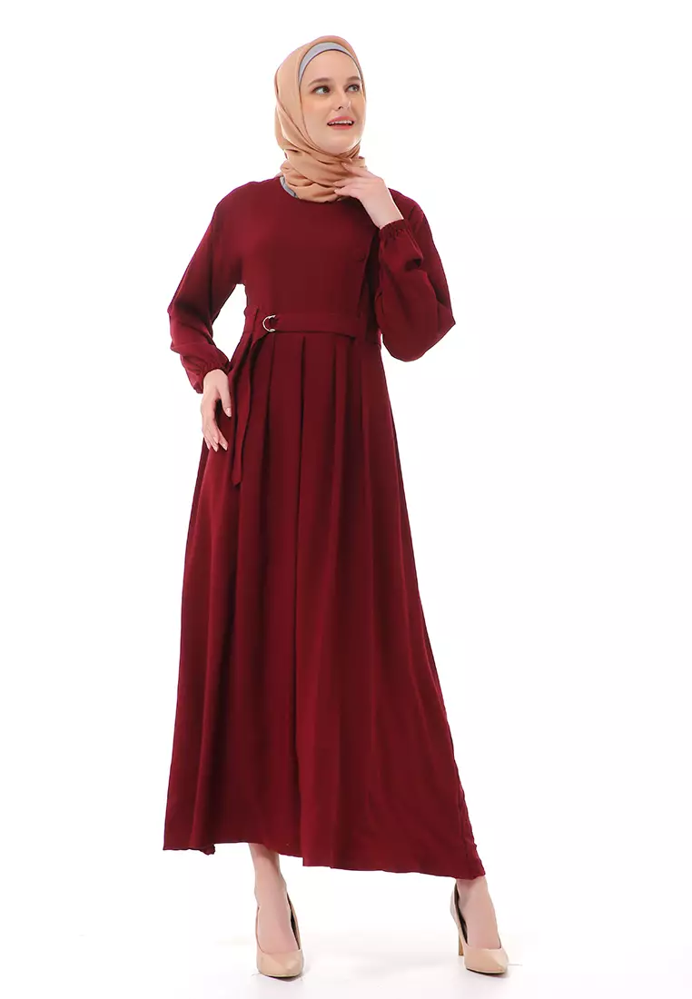 Nelly Gamis Dress Muslimah Wanita Long Sleeve Premium High Quality - Maroon