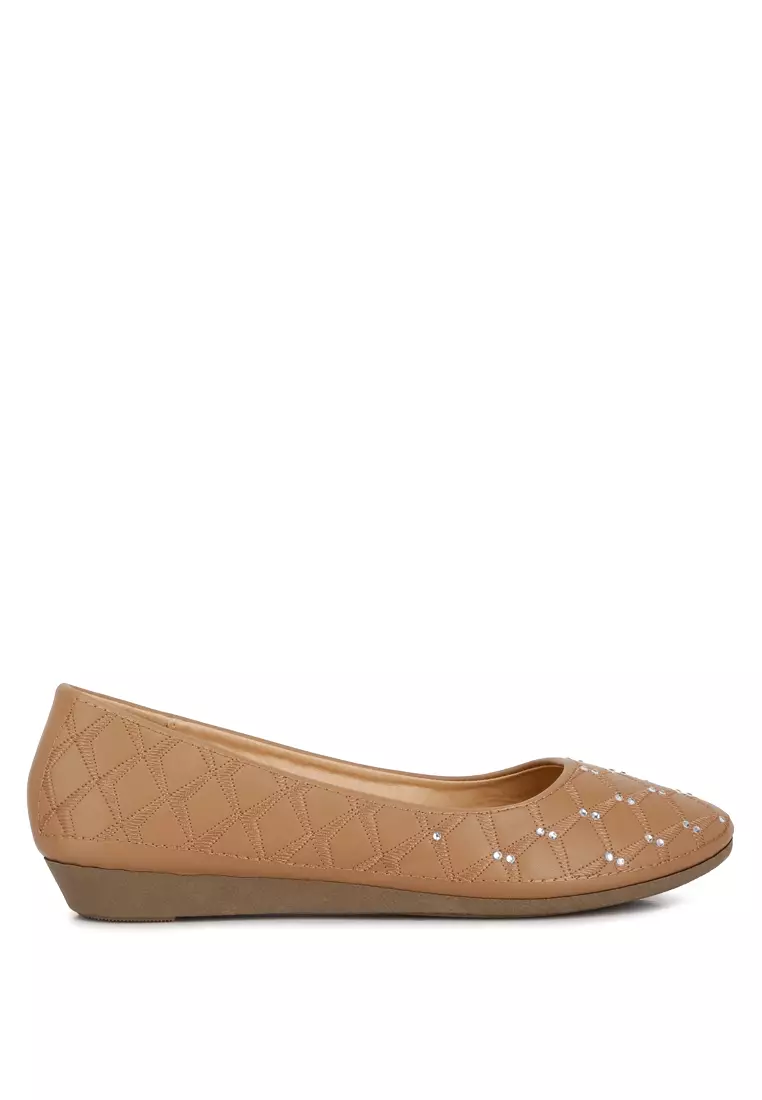 Discount on London Rag  shoes - SKU: Rhinestone Embellished Women's Ballerinas Tan