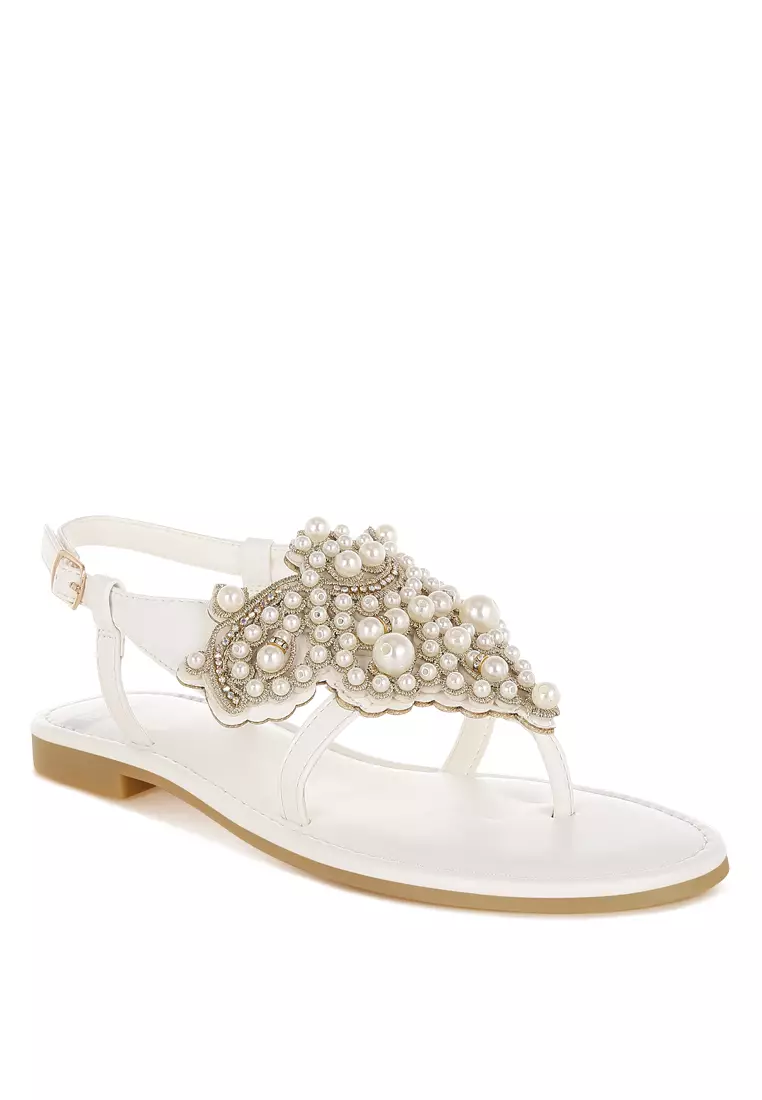 Sepatu Flat Aksen Mutiara Warna Putih