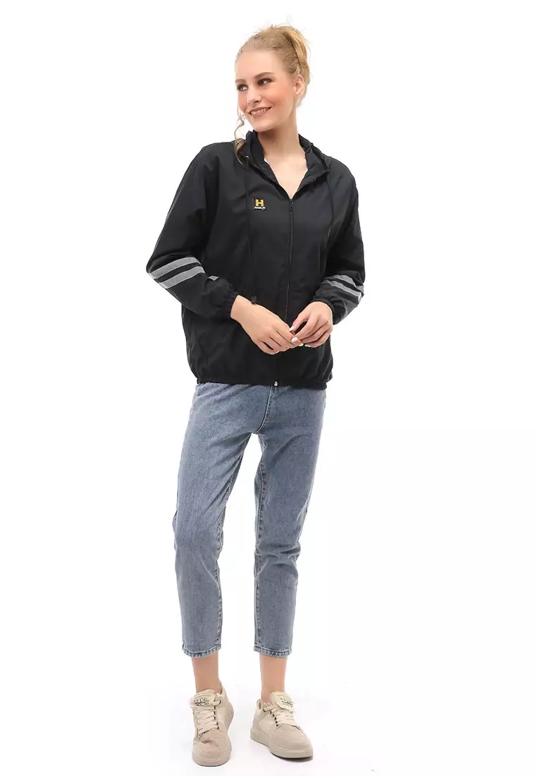 Hardwin Jacket Outer Wanita Jaket Hoodie List Lengan Full Furing Material Parasut Despo ORIGINAL - Black