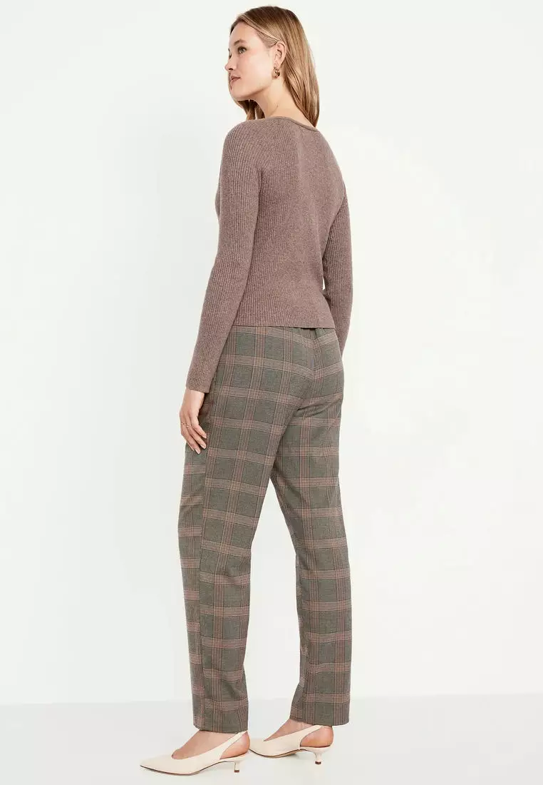 High-Waisted Billie Straight Plaid Ankle Pants