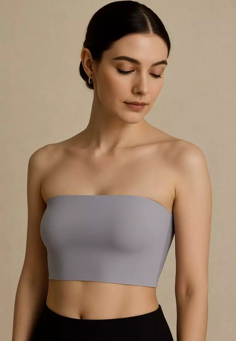 2 Pack Premium Asher Strapless Non-Slip Ice Silk Bralette Top in Black and Grey