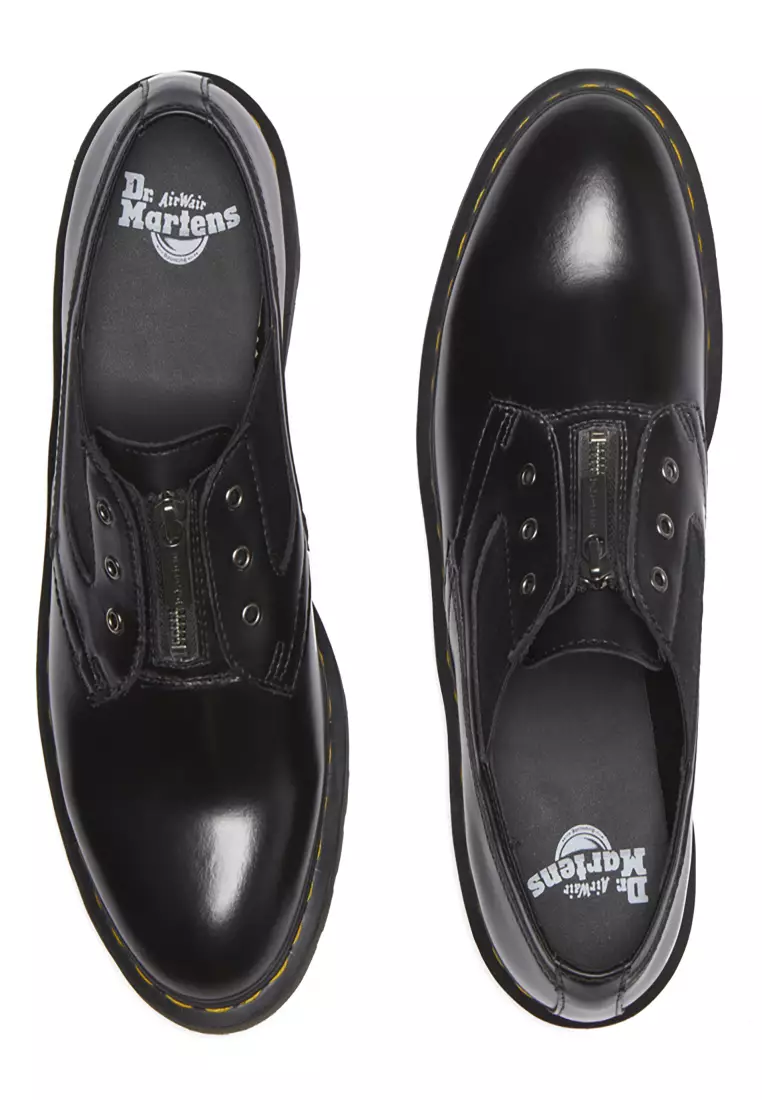 1461 Gusset Polished Smooth Leather Slip-On Oxford Shoes Black - Women
