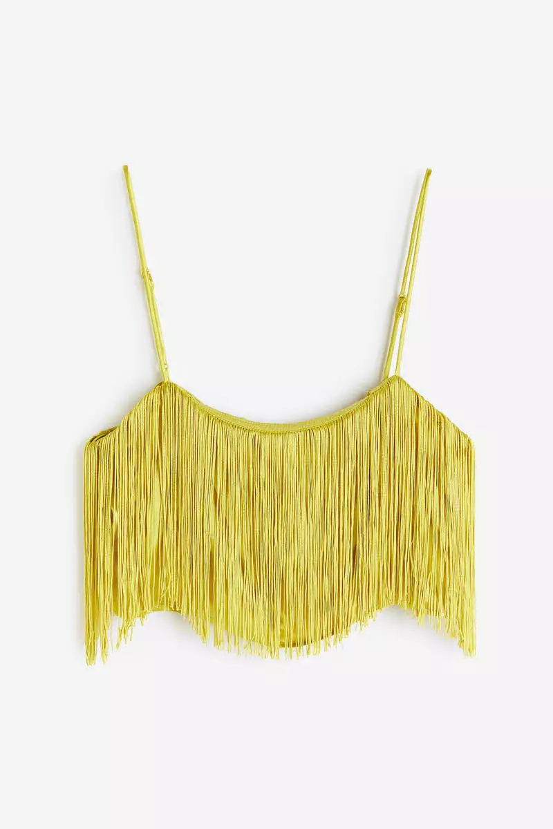 Fringed satin cropped top