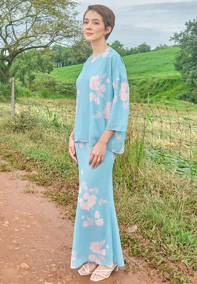 Sentosa Blouse & Skirt - Aqua/Peach Floral