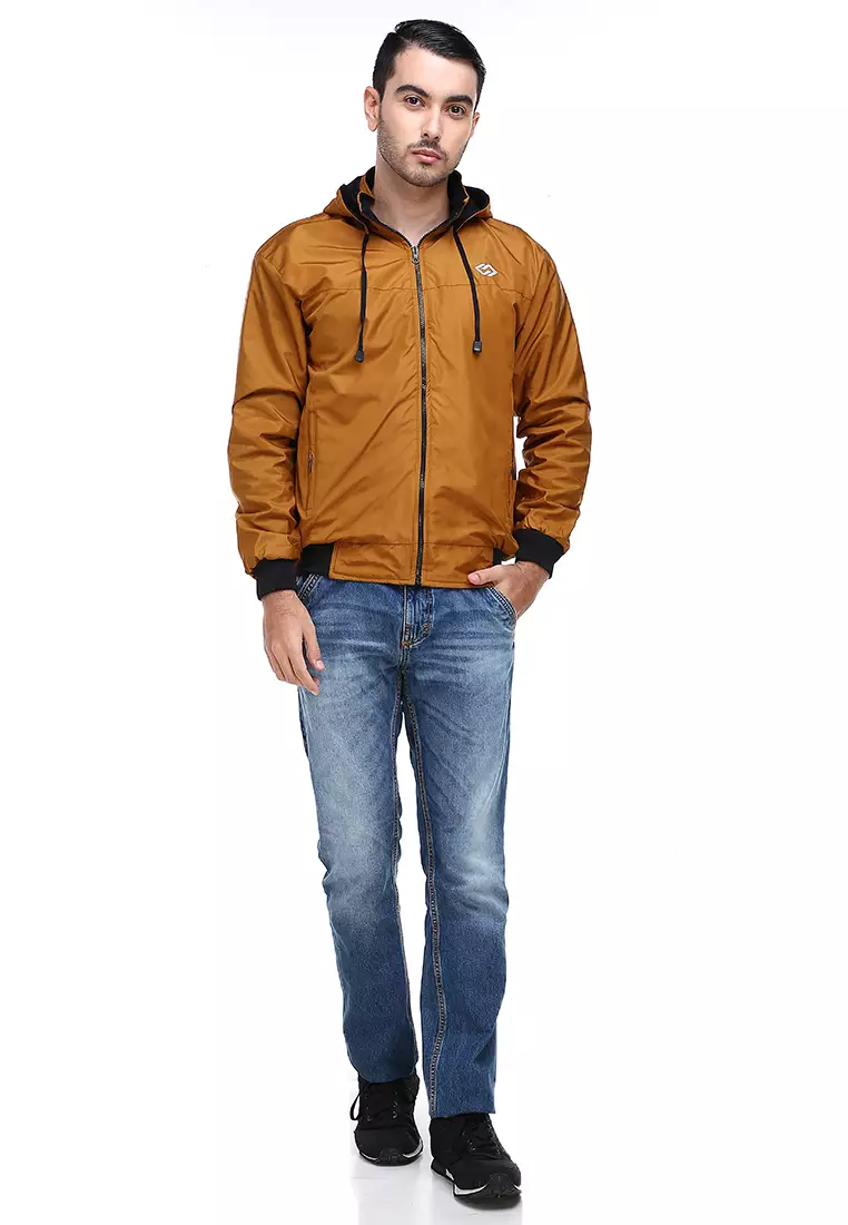 Clover Jaket Parasut Hoodie Pria 2 IN 1 Casual Jacket Two Tone Material Despo Parka Fleece ORIGINAL - Gold Black